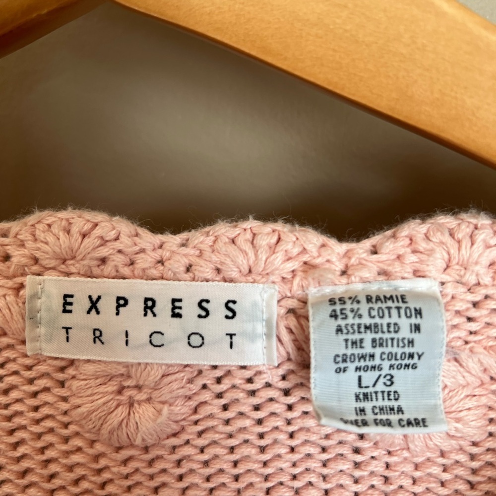 Vintage Heavy Cotton Knit Pink Floral with Embroidered Flowers V‑Neck Sweater - Picture 3 of 8